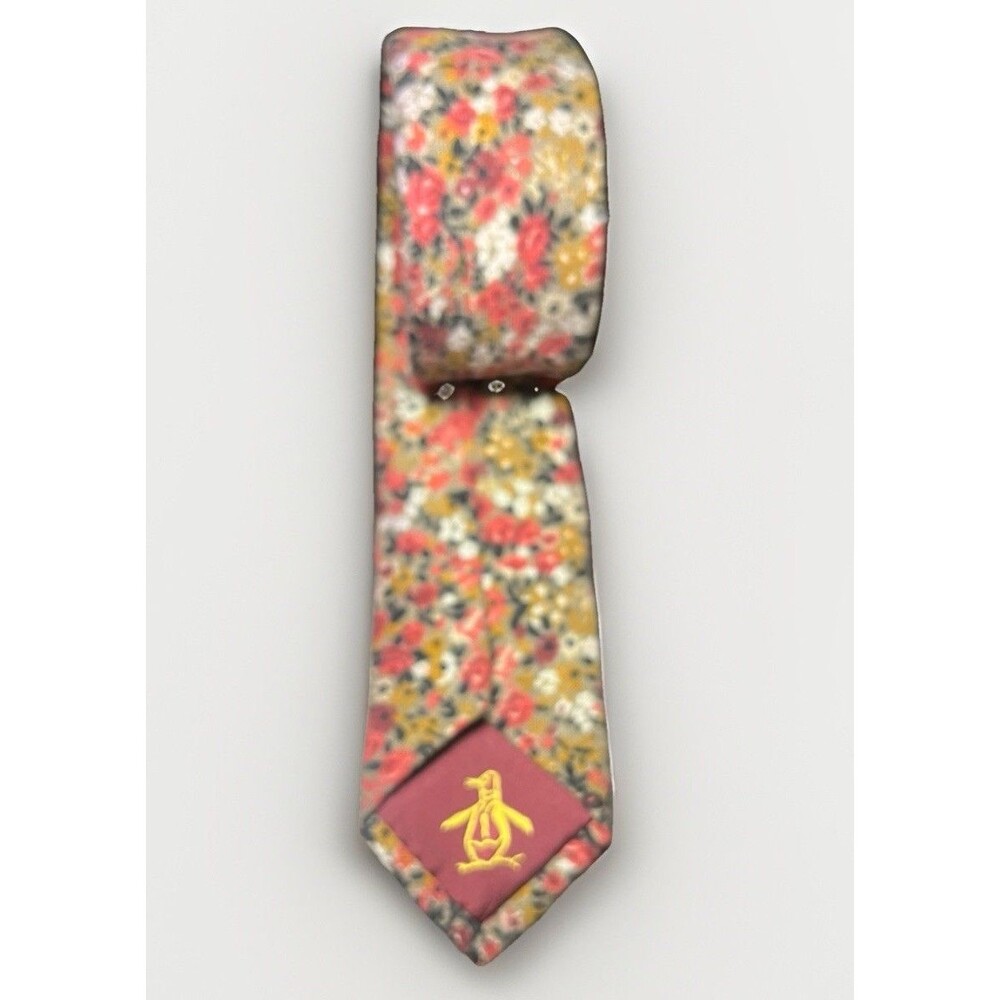 Original Penguin Floral Skinny Cotton Tie Burgundy Mauve Rust Tan - Picture 6 of 9